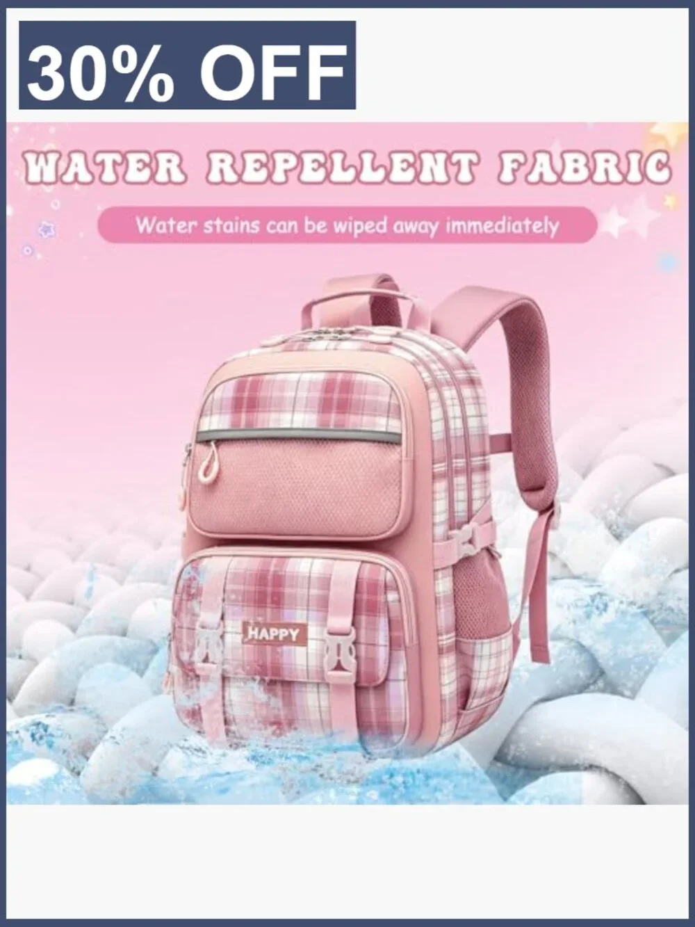 Preppy Plaid Backpack for Girls, Large Capacity School Bag, 17 Inch, Bookbag